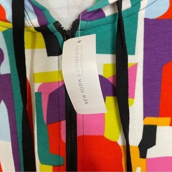 NEW York & Company Abstract French Terry Hoodie Sweatshirt Dress Women’s Medium - Picture 12 of 12